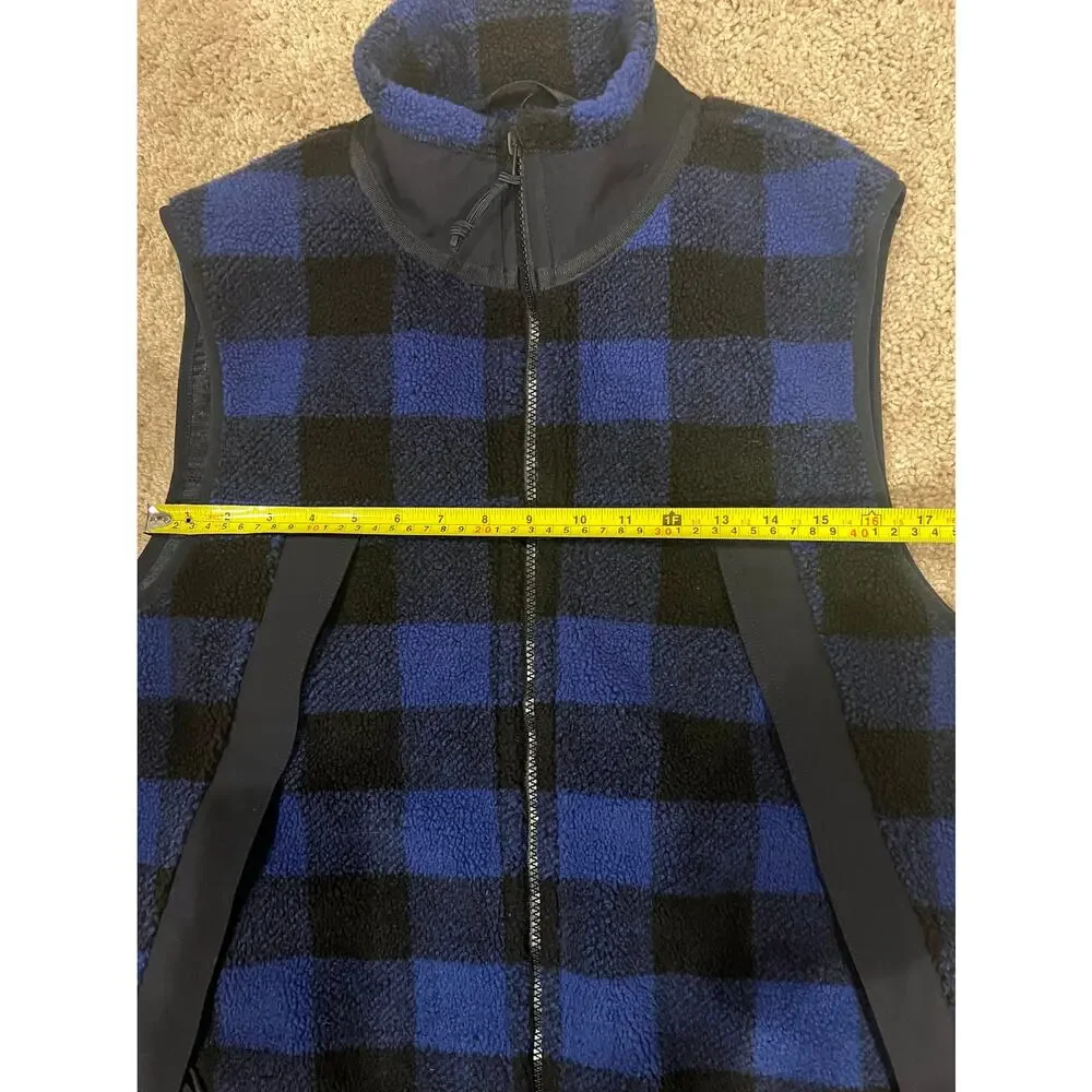 J Crew Nordic Sherpa Fleece Vest Terry Buffalo Check Blue Black Men's M (Fits L)